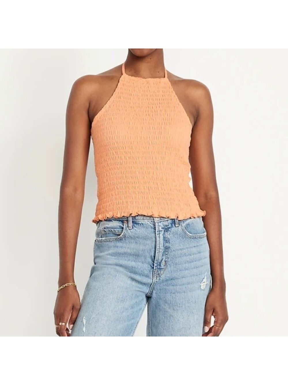 M • Old Navy • Orange Halter Neck Smocked Crop Top
